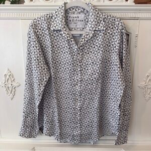 Frank & Eileen Black and White Geometric 
Relaxed Fit Eileen Linen Blouse